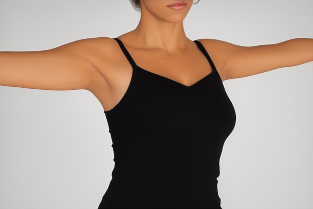 Black spaghetti strap bodysuit with a flattering V-neckline design.